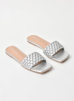 Buy Slip-On Detail Flat Sandals Silver in Saudi Arabia