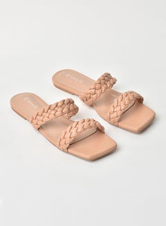 Buy Slip-On Detail Flat Sandals Beige in Saudi Arabia