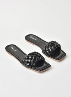 Buy Slip-On Detail Flat Sandals Black in Saudi Arabia