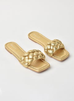 Buy Slip-On Detail Flat Sandals Gold in Saudi Arabia