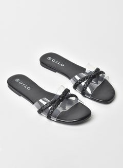 Buy Slip-On Detail Flat Sandals Black/Clear in UAE