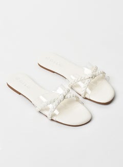 Buy Slip-On Detail Flat Sandals Light Beige in Saudi Arabia