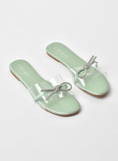 Buy Slip-On Detail Flat Sandals Green/Clear in Saudi Arabia