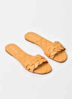 Buy Slip-On Detail Flat Sandals Mustard Yellow in Saudi Arabia