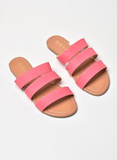 Buy Animal Printed Triple Strap Flat Sandals Pink in Saudi Arabia