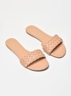 Buy Braided Pattern Strap Flat Sandals Camel in Saudi Arabia