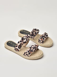 Buy Animal Printed Double Strap Flat Espadrille Sandals Ivory/Brown/Black in UAE
