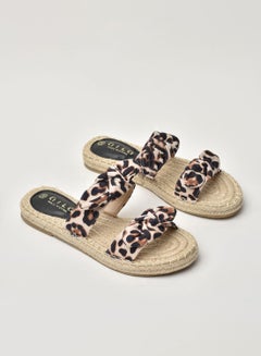 اشتري Animal Printed Double Strap Flat Espadrille Sandals Ivory/Brown/Black في الامارات