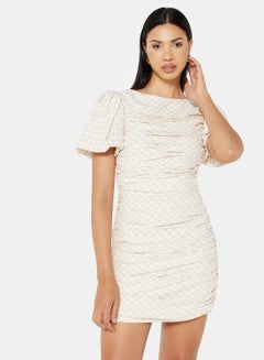 Buy Puff Sleeve Mini Dress Ecru in Saudi Arabia