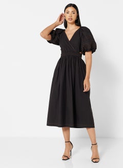 Buy Cut-Out Detail A-Line Dress Black in UAE