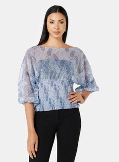 Buy Puff Sleeve Lace Top Blue in Egypt