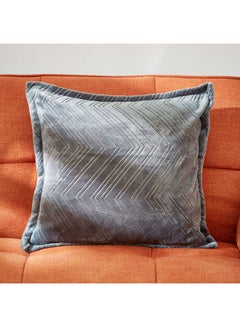 Buy Lavish Embossed Solid Flannel Cushion Cover Polyester Grey 45 x 45cm in UAE