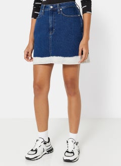 Buy Bleached Hem Denim Skirt Blue in UAE