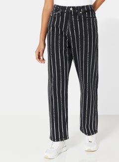 Buy High Rise Striped Jeans Black/White in UAE