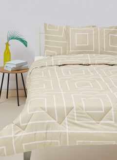Buy Comforter Set King Size All Season Everyday Use Bedding Set 100% Cotton 3 Pieces 1 Comforter 2 Pillow Covers  Beige Geometric Cotton Beige Geometric in UAE