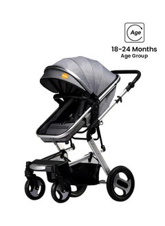 Buy Compact Baby High View Stroller With Adjustable Recline Position And Canopy Grey/Black/Silver in Saudi Arabia