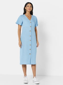 Buy Button Down Midi Dress Light Blue in UAE