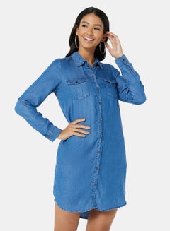Buy Denim Shirt Dress Medium Blue in Saudi Arabia