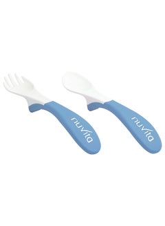 Buy 2- Piece Eating Spoon And Fork - Blue in Saudi Arabia