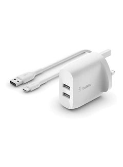 اشتري شاحن جداري USB-A ثنائي مع كابل USB-A إلى USB-C بطول متر واحد أبيض في الامارات