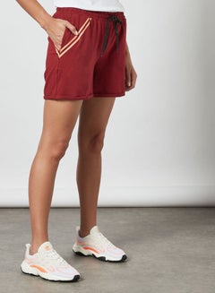 Buy Stripe Printed Drawstring Elastic Waist Detail Knitted Shorts Maroon in UAE