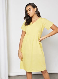 Buy Casual V-Neck Mini Dress Yellow in Saudi Arabia