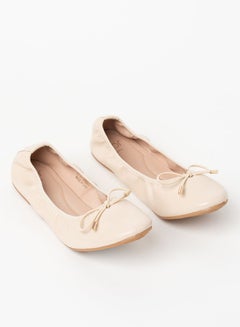 Buy Ruched Pattern Bow Detail Ballerina Nude in Saudi Arabia