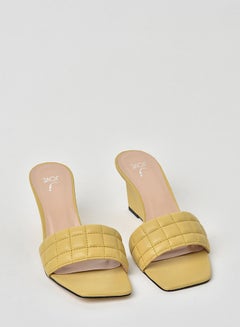 Buy Textured Wedge Sandals Yellow in Saudi Arabia