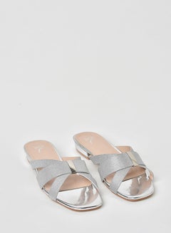 Buy Square Toe Slip-On Flat Sandals Silver in UAE