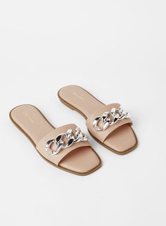 Buy Madrid Chain Detail Flat Sandals Blush in Saudi Arabia