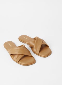 Buy Birsk Criss Cross Strap Flat Sandals Tan in Saudi Arabia