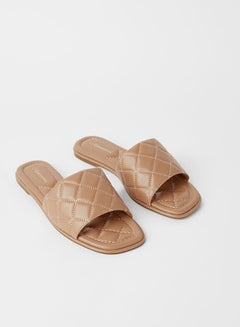 Buy Essen Quilting Detail Flat Sandals Tan in Saudi Arabia