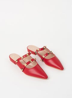 Buy Embellished Pointed Toe Mules Red/Gold in Saudi Arabia