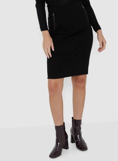 Buy Solid Design Midi Skirt Black in UAE