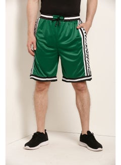 Buy Checked Pattern Elastic Waistband Drawstring Shorts Forest Green/White/Black in Saudi Arabia