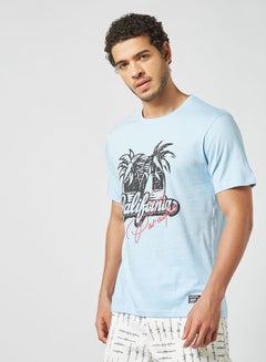 Buy California Printed Regular Fit Crew Neck T-Shirt Light Blue in UAE