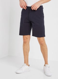 Buy Solid Cotton Comfort Fit Casual Shorts Navy in Saudi Arabia