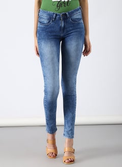 Buy Casual Slim Fit Jeans Dark Blue in UAE