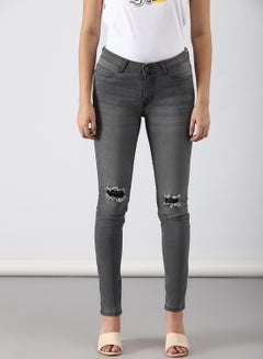 Buy Casual Slim Fit Jeans Dark Grey in UAE