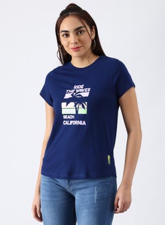 Buy Regular Fit Casual T-Shirt Navy Blue in UAE