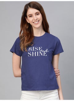 Buy Typography Printed Round Neck T-Shirt Blue/White in UAE