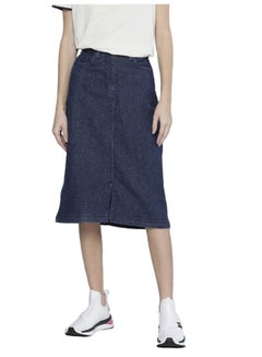 Buy Pocket Detail Straight Fit Denim Skirt Dark Blue in UAE