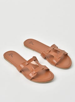 Buy Link Strap Flat Sandals Tan in Saudi Arabia