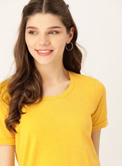 Buy Plain Round Neck T-Shirt Yellow in Saudi Arabia