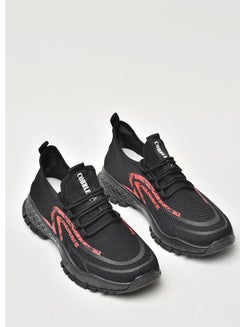 Buy Men's Lace-Up Low Top Sneakers Black/Red in UAE