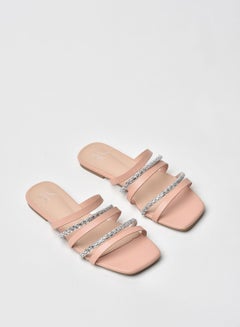 Buy Stylish Elegant Flat Sandals Pink/Silver in Saudi Arabia