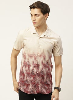 Buy Fashionable Casual Short Sleeve Shirt Beige/Red in UAE