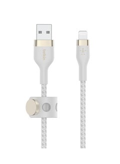 اشتري Boost Charge Pro Flex Braided USB Type A To Lightning Cable (1M/3.3FT),MFi Certified Charging Cable For iPhone 14/14 Plus,13,12,Pro,Max,Mini,SE,iPad and More أبيض في الامارات