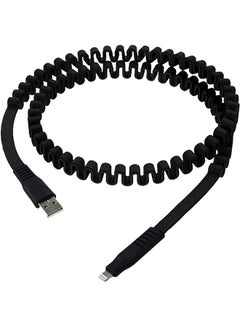 Buy LIGHTNING to USB Type A Cable 2.1A Fast charge Retractable Extendable Flexible Ductile and Stretch Proof High Density Braided Wire Spring Coiled for Charging, Data Transfer at 480Mbps Black in UAE