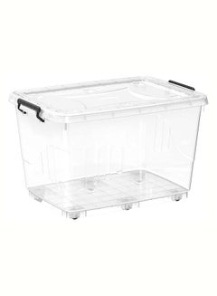 Buy 82-Liter Plastic Long-Lasting Light Weight Stylish Compact And Space Saving Easily Cleanable Storage Box With Wheels And Lockable Lid Clear in UAE